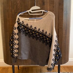Free People Black and Cream Patterned Sweater
